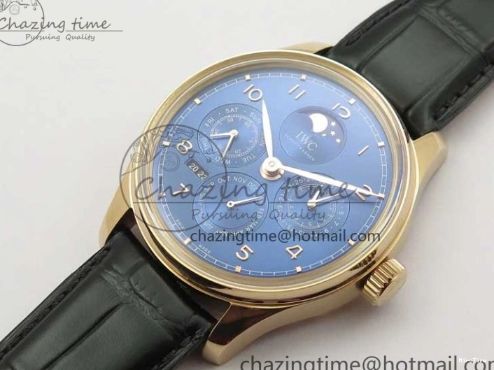 MIROTIME 0304 Premium Portugieser Perpetual Calendar IW503302 RG V9F 1:1 Best Edition Blue Dial on Black Leather Strap A 7098